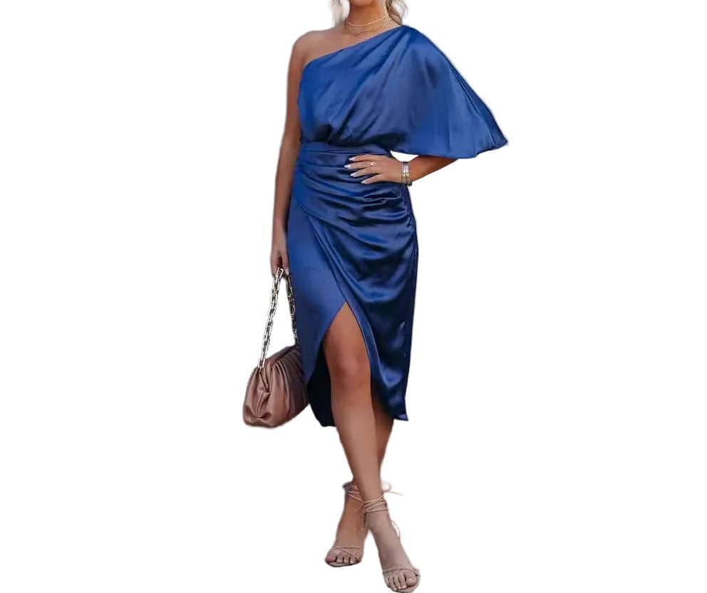 Damen Midikleid mit asymmetrischem Ausschnitt und Drapierung