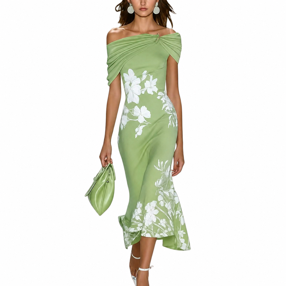 Damen Midikleid mit Carmenausschnitt und Blumenmuster