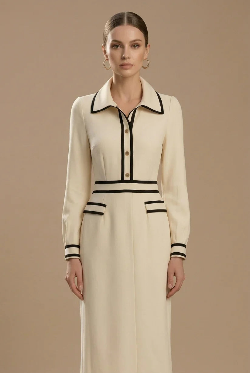 Damen Midikleid mit Knopfleiste und Kragen