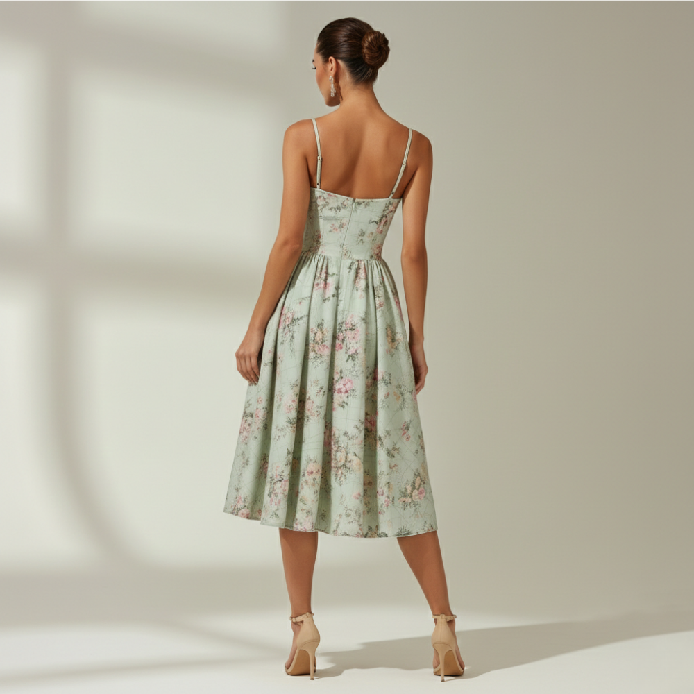 Damen Midikleid mit Korsettoberteil und schmalen Trägern