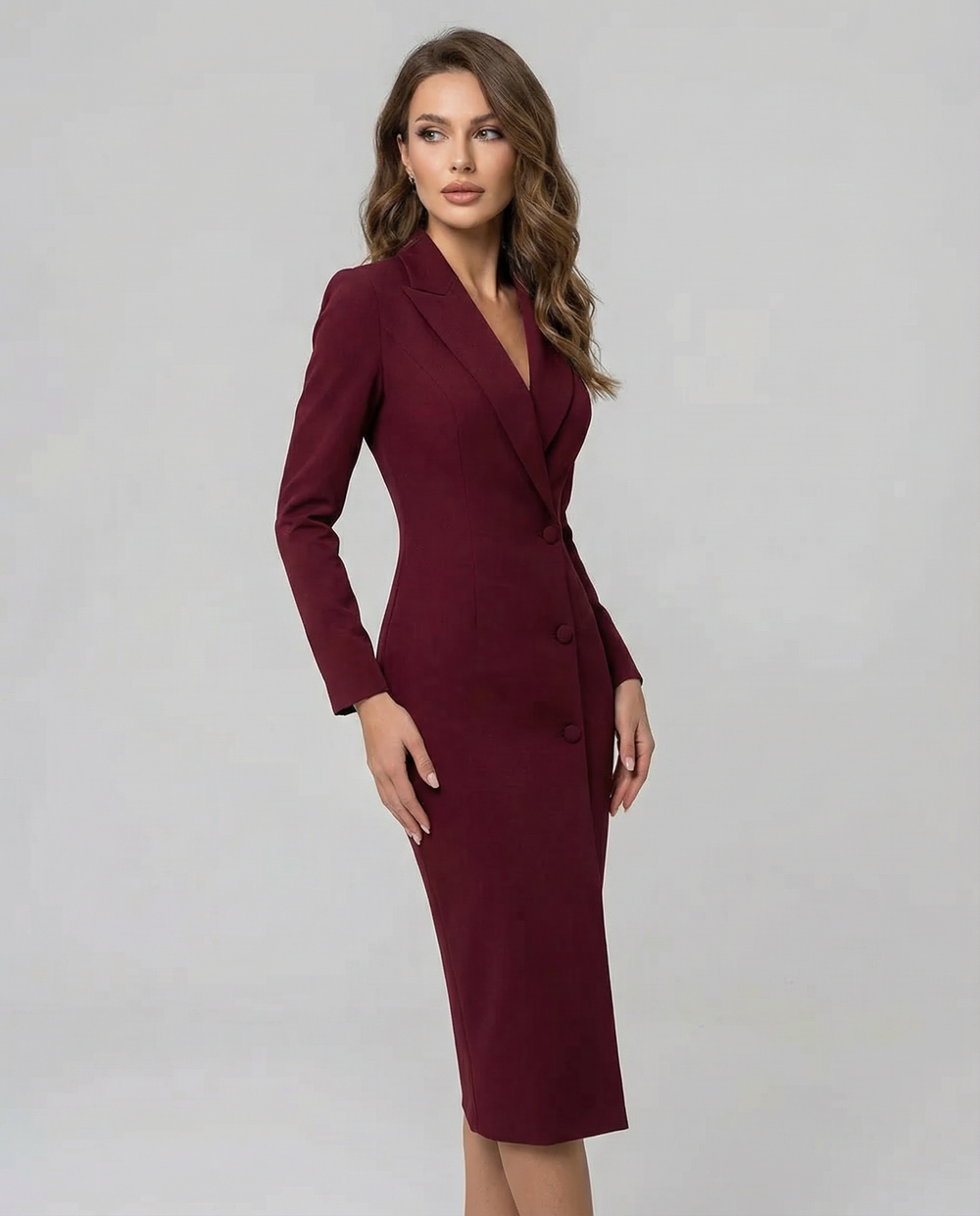 Damen Midikleid mit Reverskragen und Knopfleiste