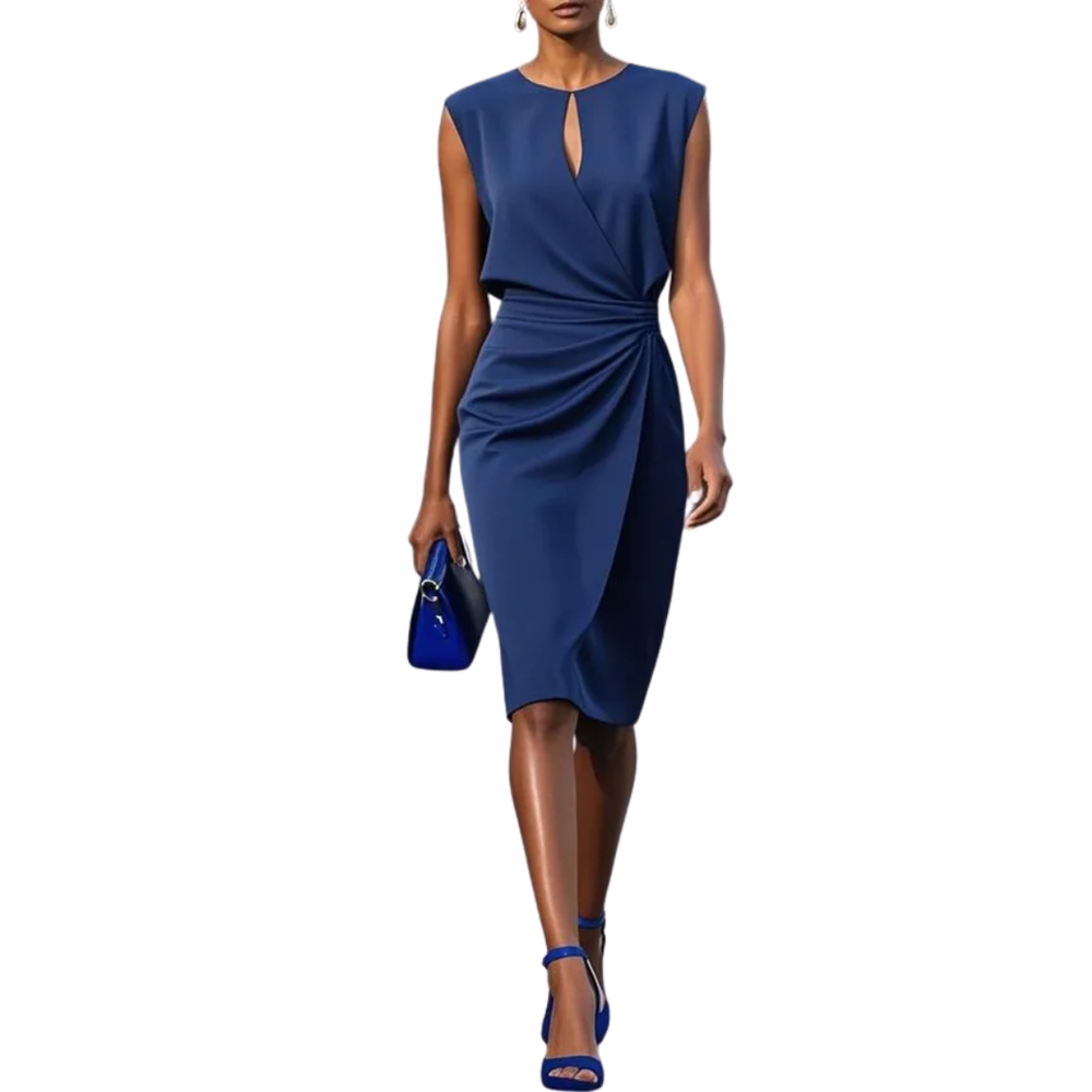 Damen Midikleid mit Schlüssellochausschnitt und Raffung