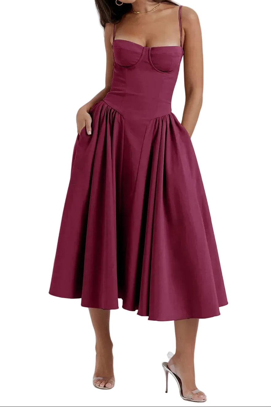 Damen Midikleid mit Trägern und strukturiertem Oberteil