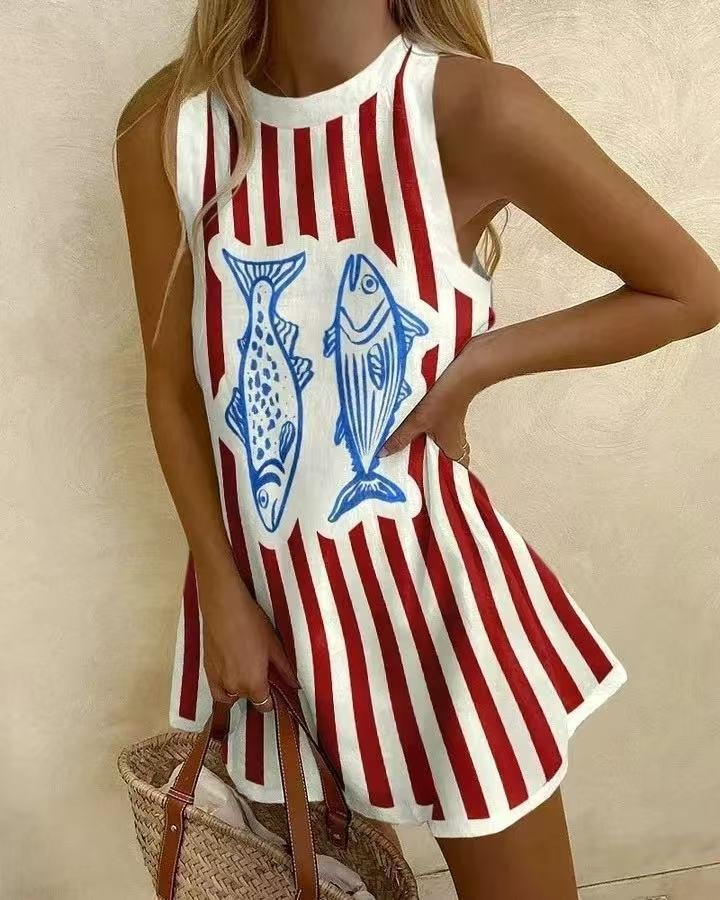 Elisabeth | Damen Mini Wickelkleid Ärmellos Gestreift Sommer