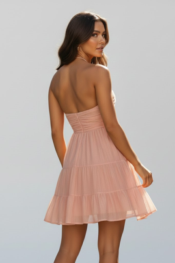 Damen Minikleid mit Halterträgern und Mehrstufigem Rockaufbau