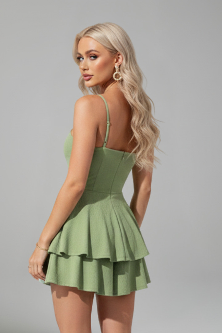 Damen Minikleid mit Spaghettiträgern und Doppelstufigem Rock