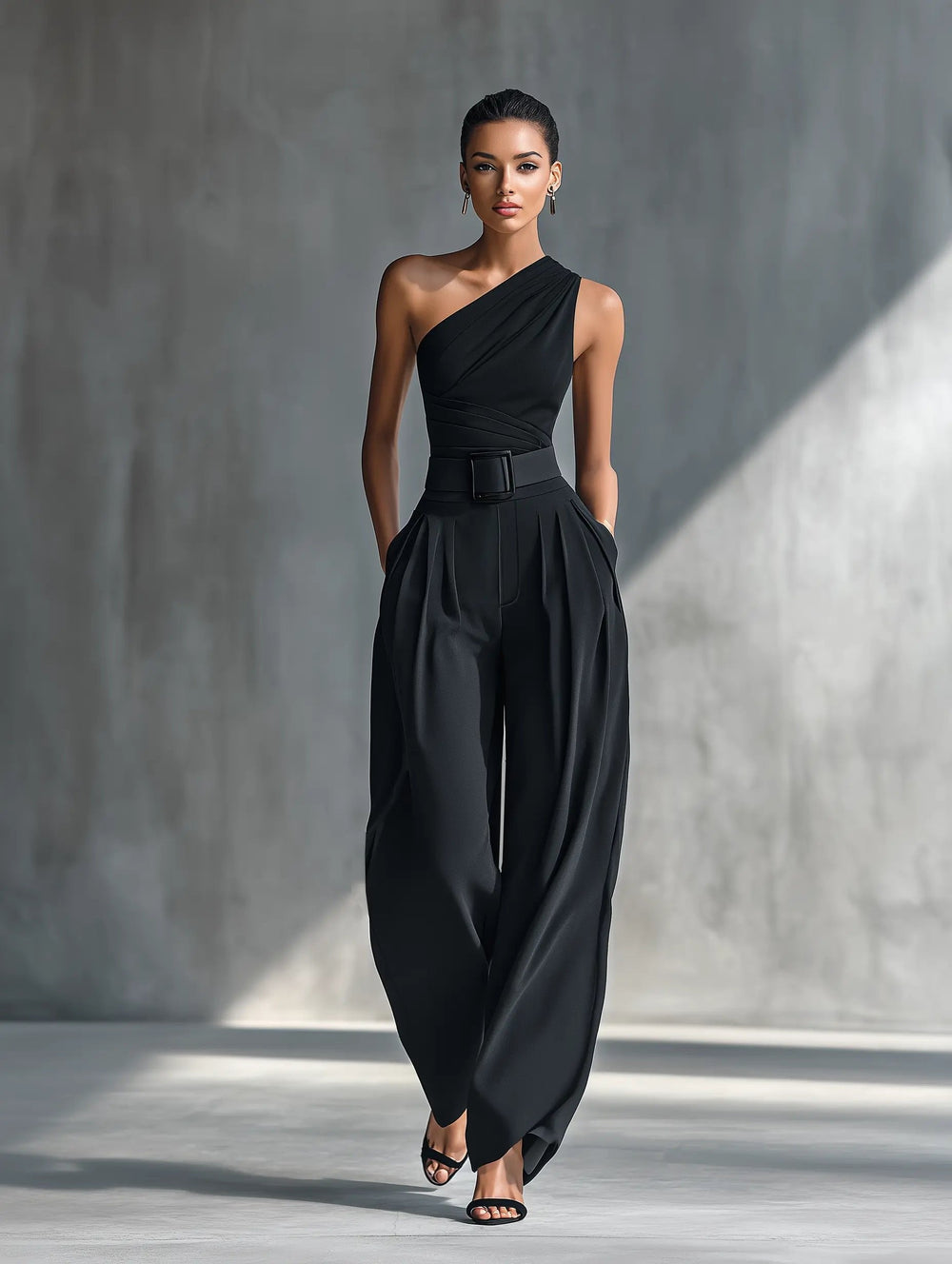 Amelie | Damen One-Shoulder Strick-Top Weite-Hosen Set