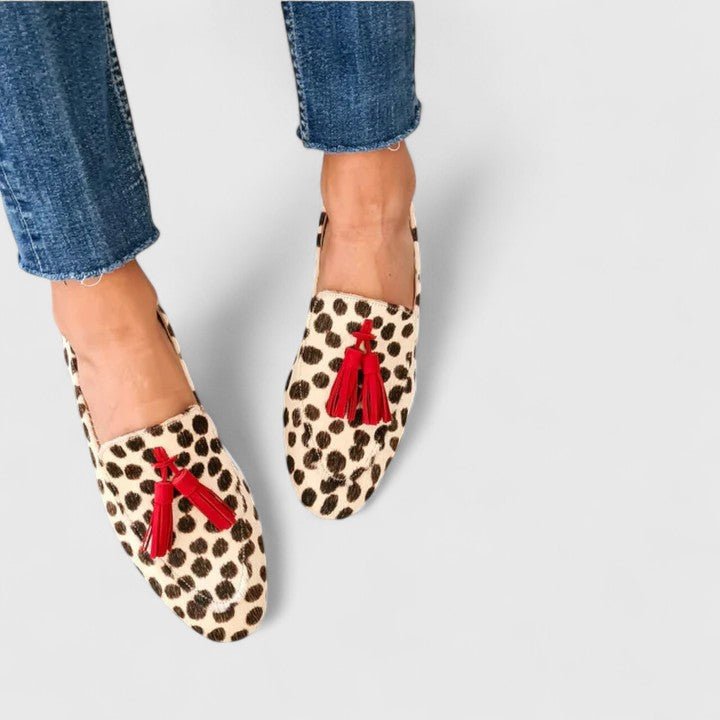 Nora | Damen Orthopädische Mokassins mit Quasten Leopardenmuster