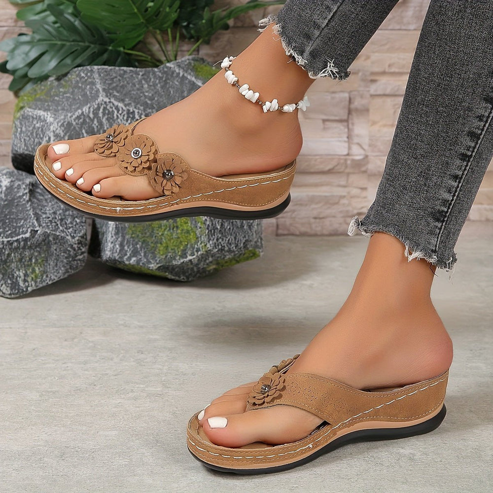 Johanna | Damen Orthopädische Slip-On Sandalen Blumenverzierung