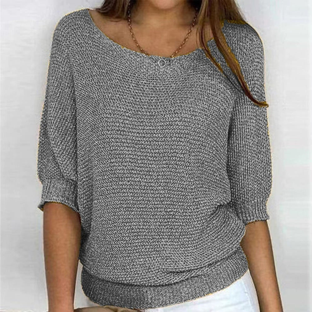Elfriede | Damen Oversized Baumwoll-Mix 3/4-Ärmel Strickpullover