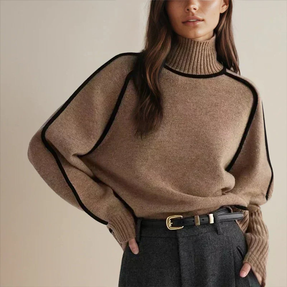 Luisa | Damen Oversized Rollkragen Sweater Zweifarbig Strickpullover
