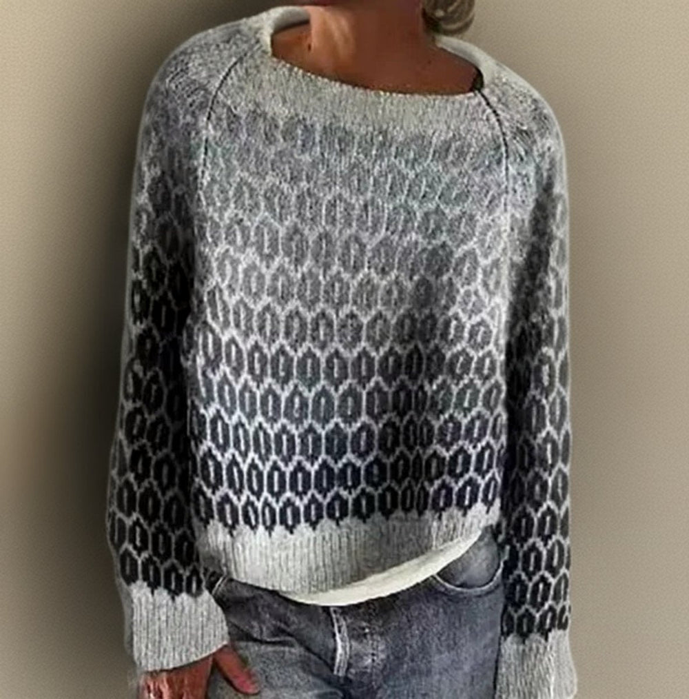 Luisa | Damen Oversized Rundhals Knit Sweater mit Farbverlauf Muster