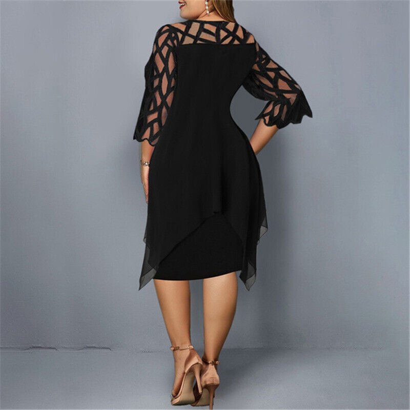 Mia | Damen Plus Size Midi Kleid mit Spitze und fließendem Schnitt