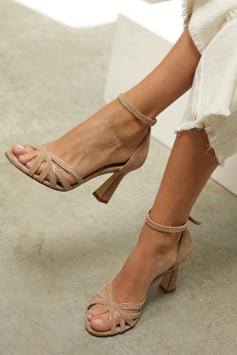 Elfriede | Damen Riemchensandalen Peep Toe High Heels Knöchelriemen