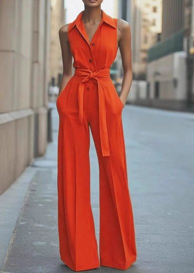 Hannah | Damen Ärmellos Weites Bein Jumpsuit Gürtel Formell