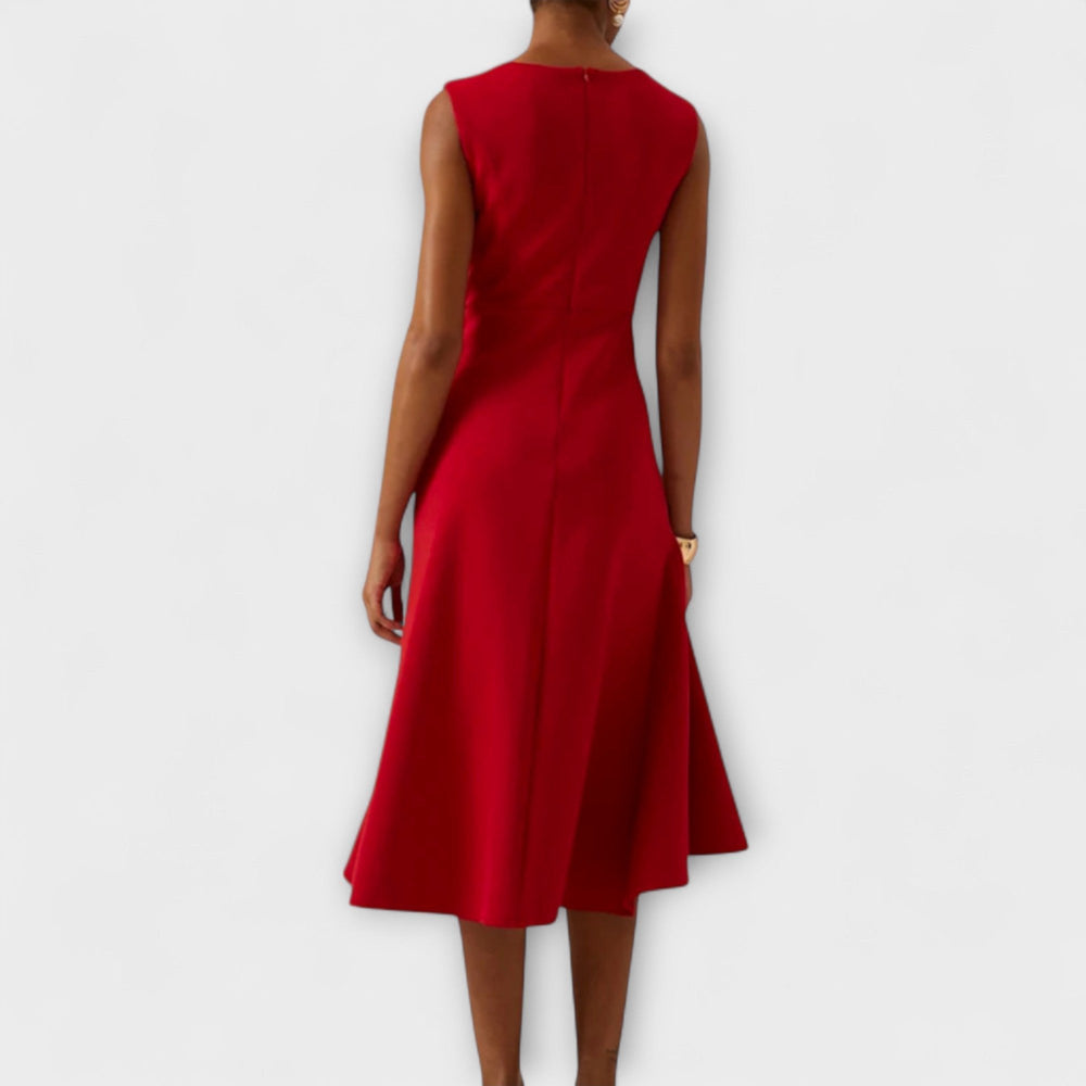 Marie | Damen Ärmellose Asymmetrische Midi-Kleid mit Plissee