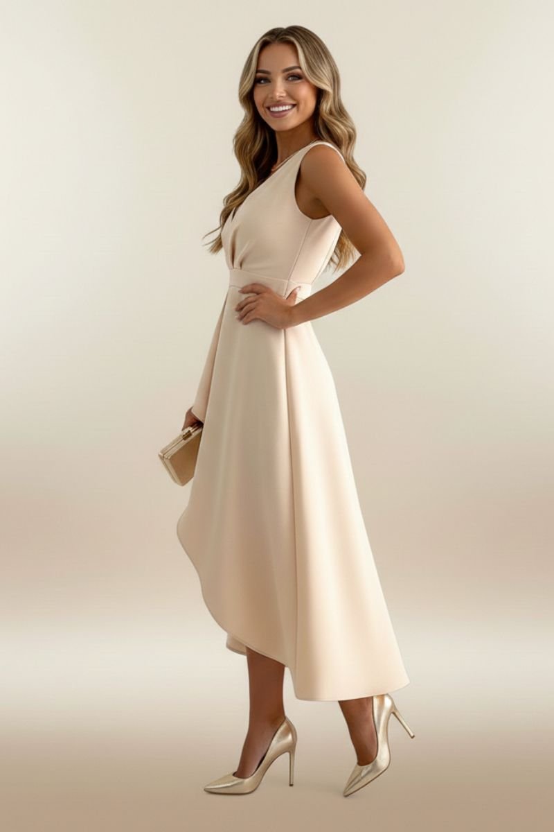 Clara | Damen Ärmellose Wickel Midi Kleid V-Ausschnitt