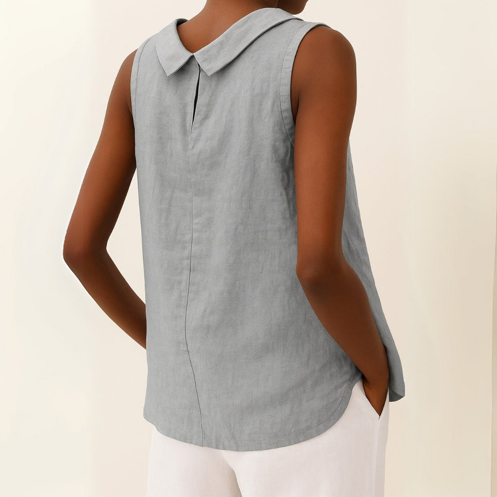 Charlotte | Damen Rollkragen Ärmellose Linen Bluse