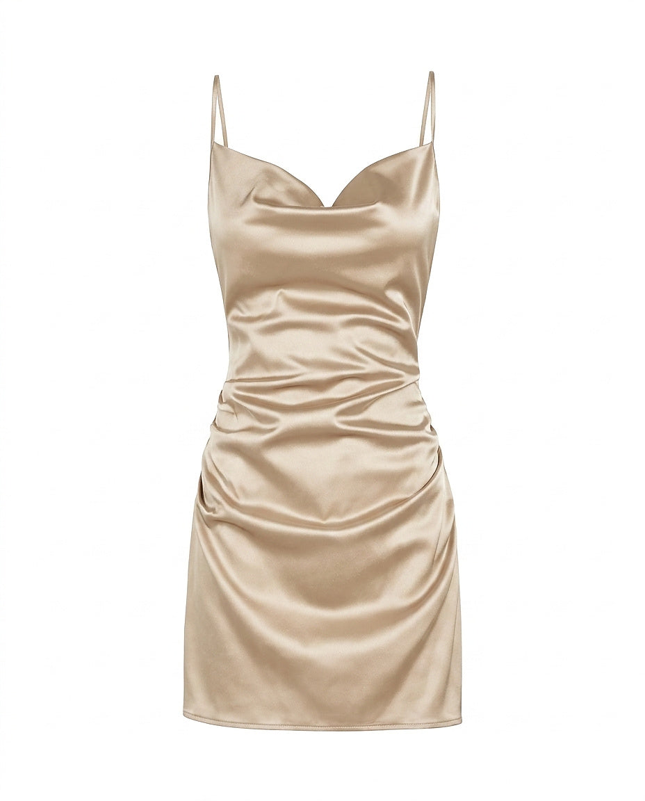 Damen Satin-Minikleid mit Wasserfallausschnitt