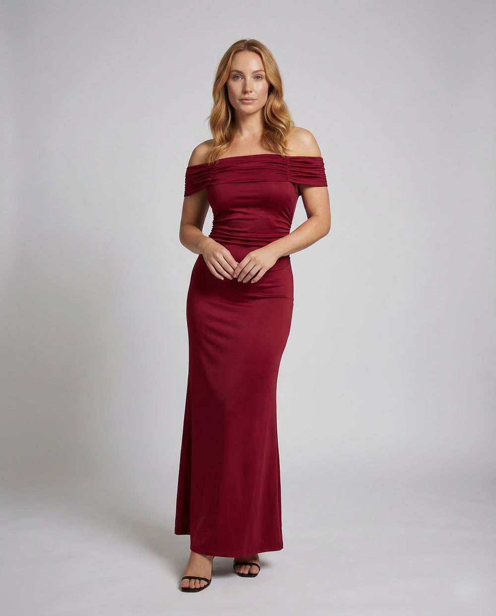 Damen Schulterfreies Maxikleid mit gerafftem Oberteil