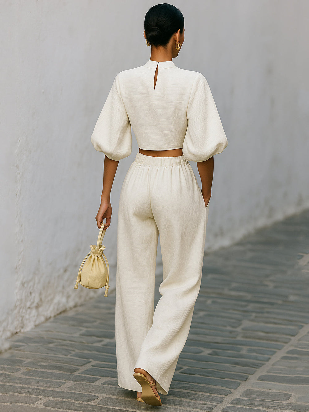 Damen Set mit kurzem Oberteil und Hose mit weitem Bein