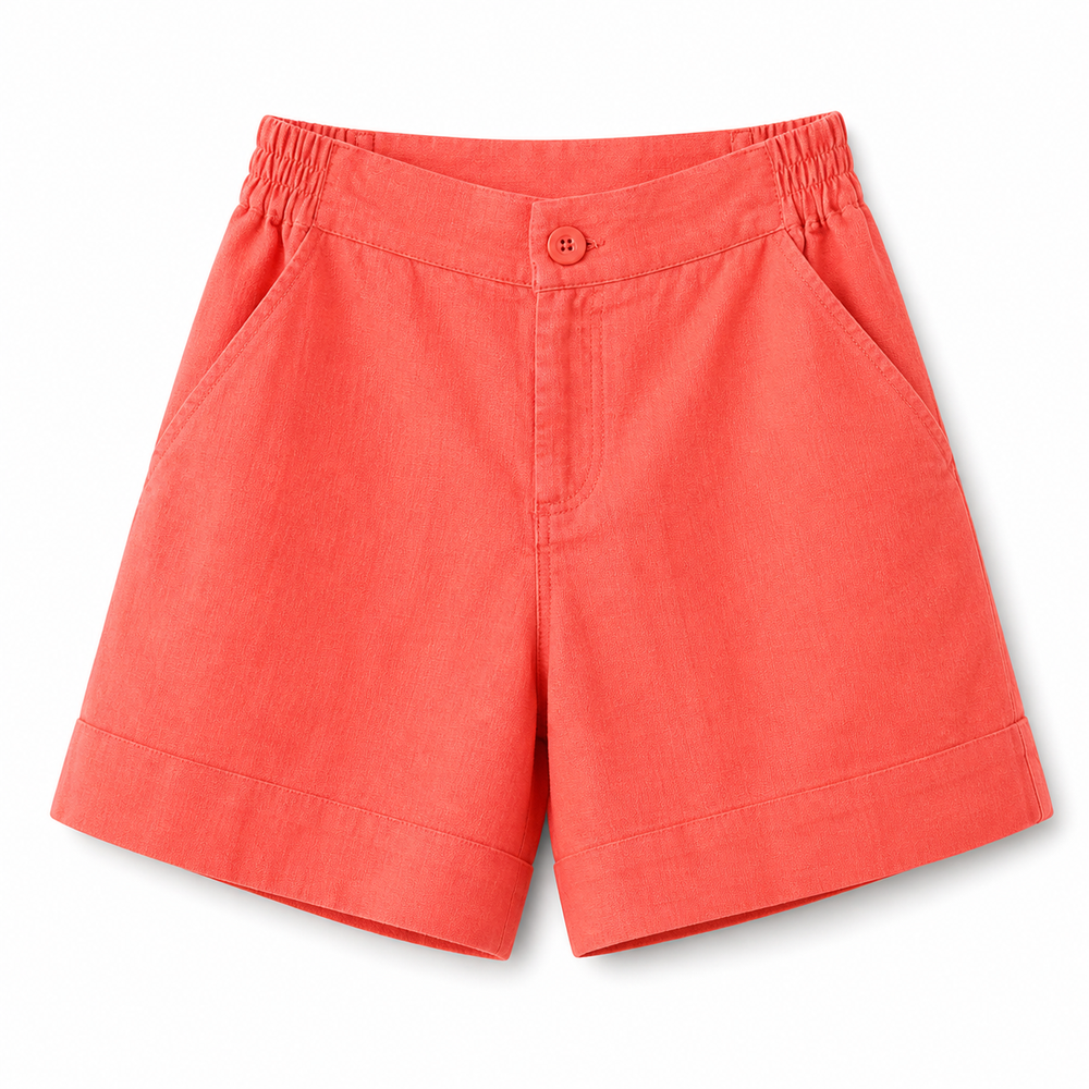 Damen Shorts mit hohem Bund und elastischem Rückenbund sowie Knopfverschluss