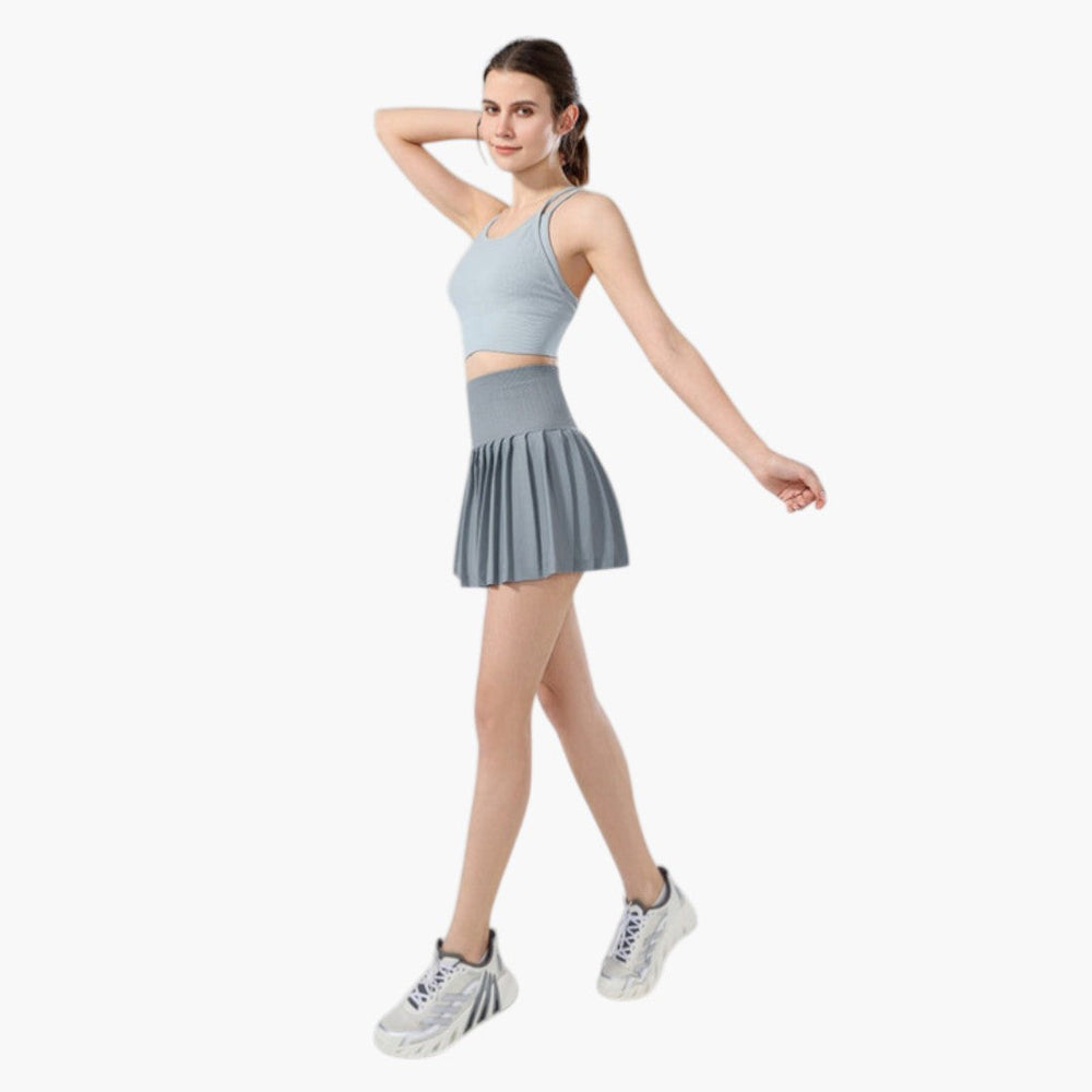 Damen Skort mit hohem Bund, Faltenstruktur und elastischem Bund