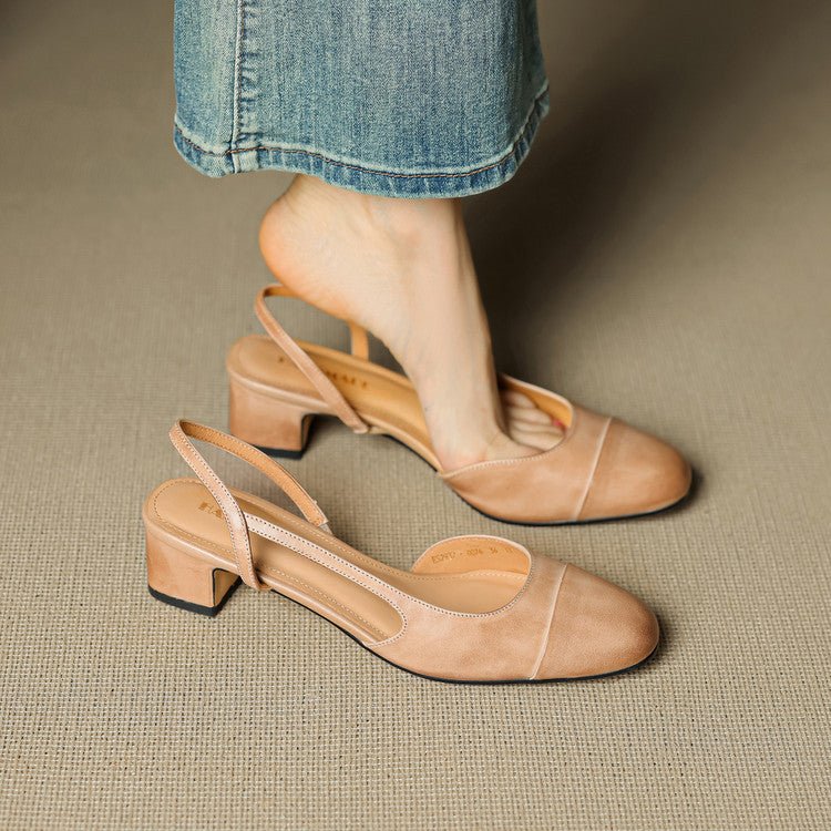 Lena | Damen Slingback Pumps Leder Mandelförmig Niedrig