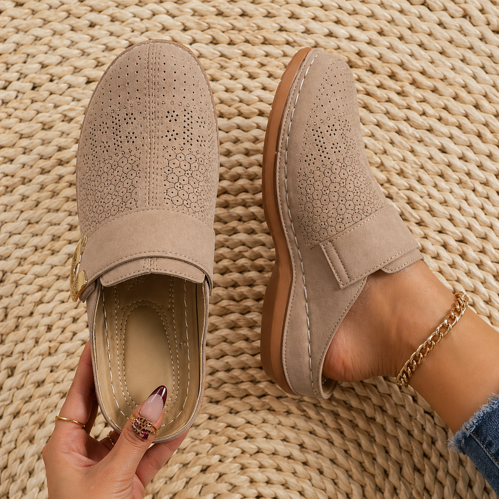 Damen Slip-On Loafer mit Schnallenriemen und Perforiertem Obermaterial