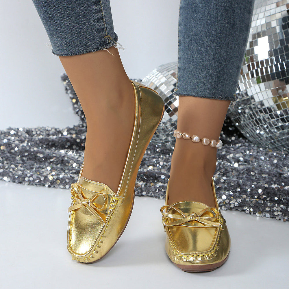 Damen Slipper-Loafer mit Schleifendetail und Genähter Oberfläche