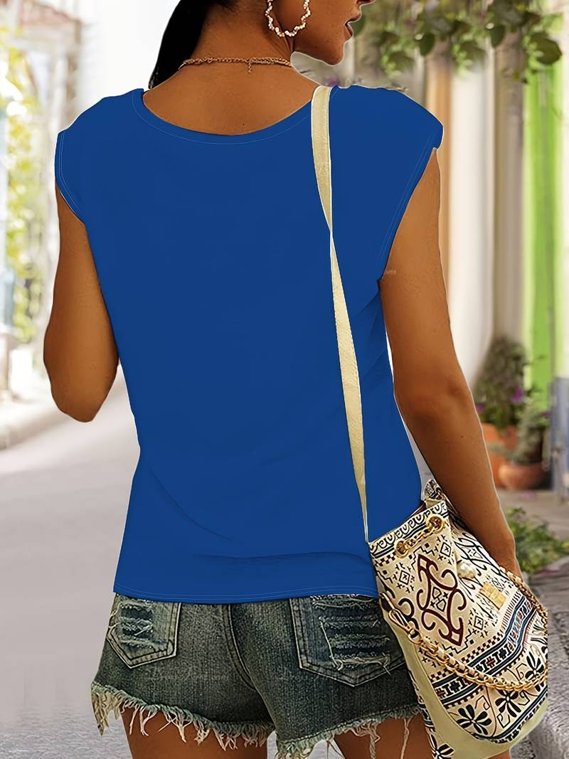 Damen Sommer Top ärmellos mit V-Ausschnitt