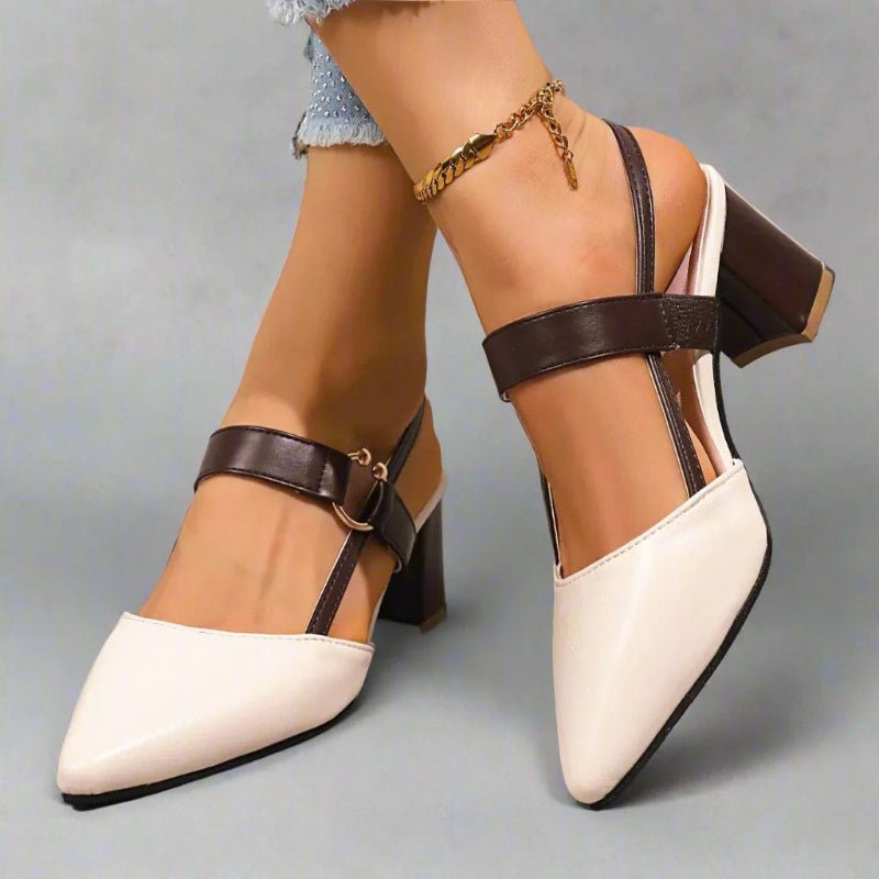 Clara | Damen Spitze T-Riemen Blockabsatz Pumps