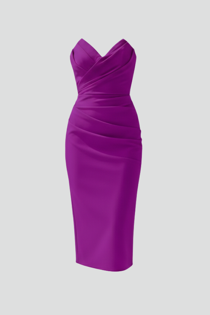 Damen Strapless Wrap-Front Midi Kleid