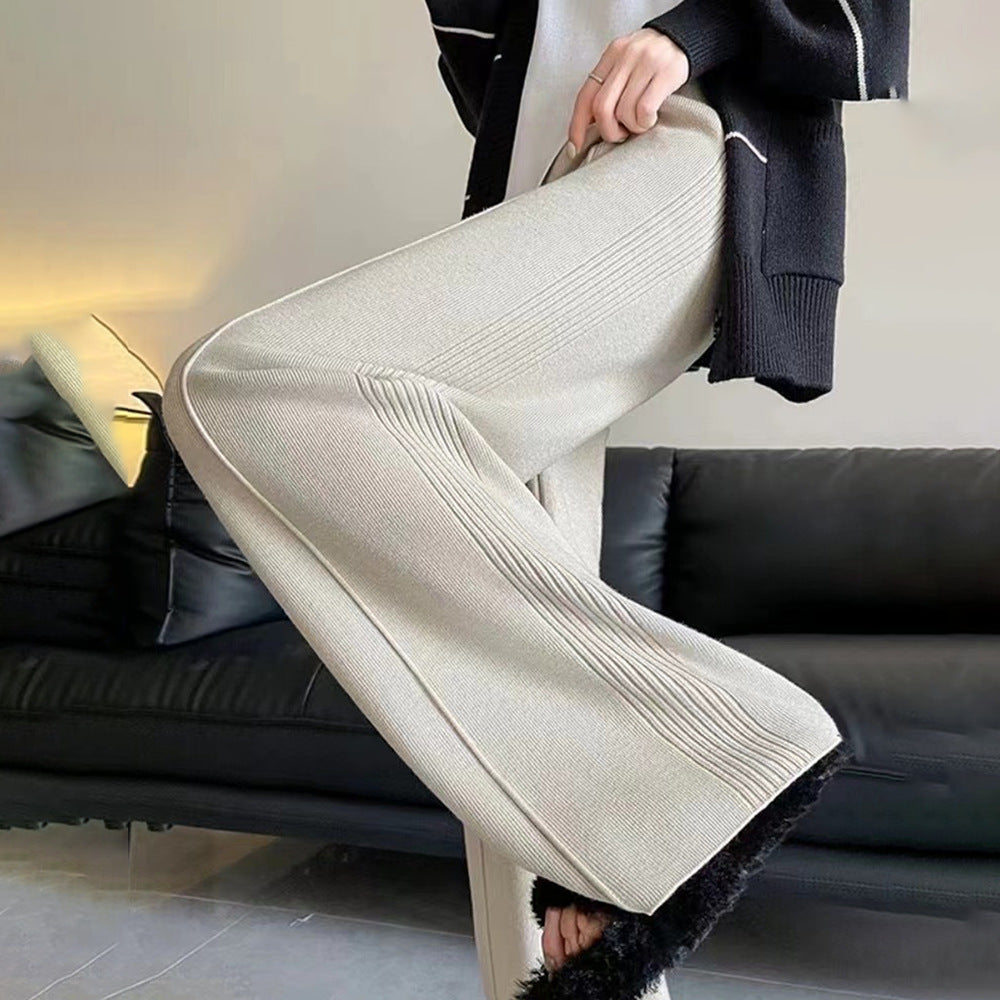 Damen Strickhose mit weitem Bein und elastischem Bund