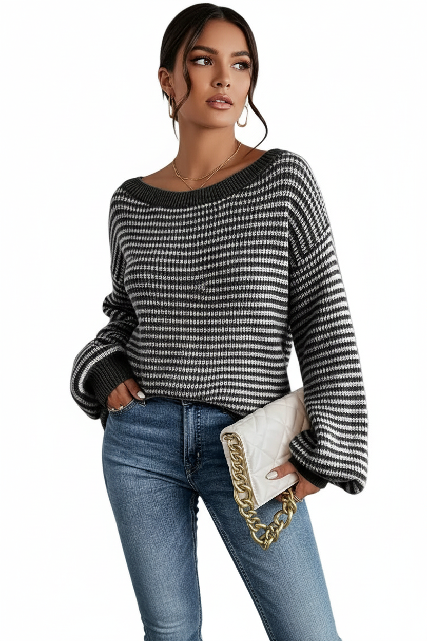 Damen Strickpullover mit Streifenmuster und Rippabschlüssen