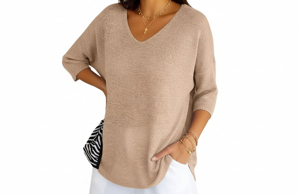 Damen Strickpullover mit V-Ausschnitt und kurzen Ärmeln