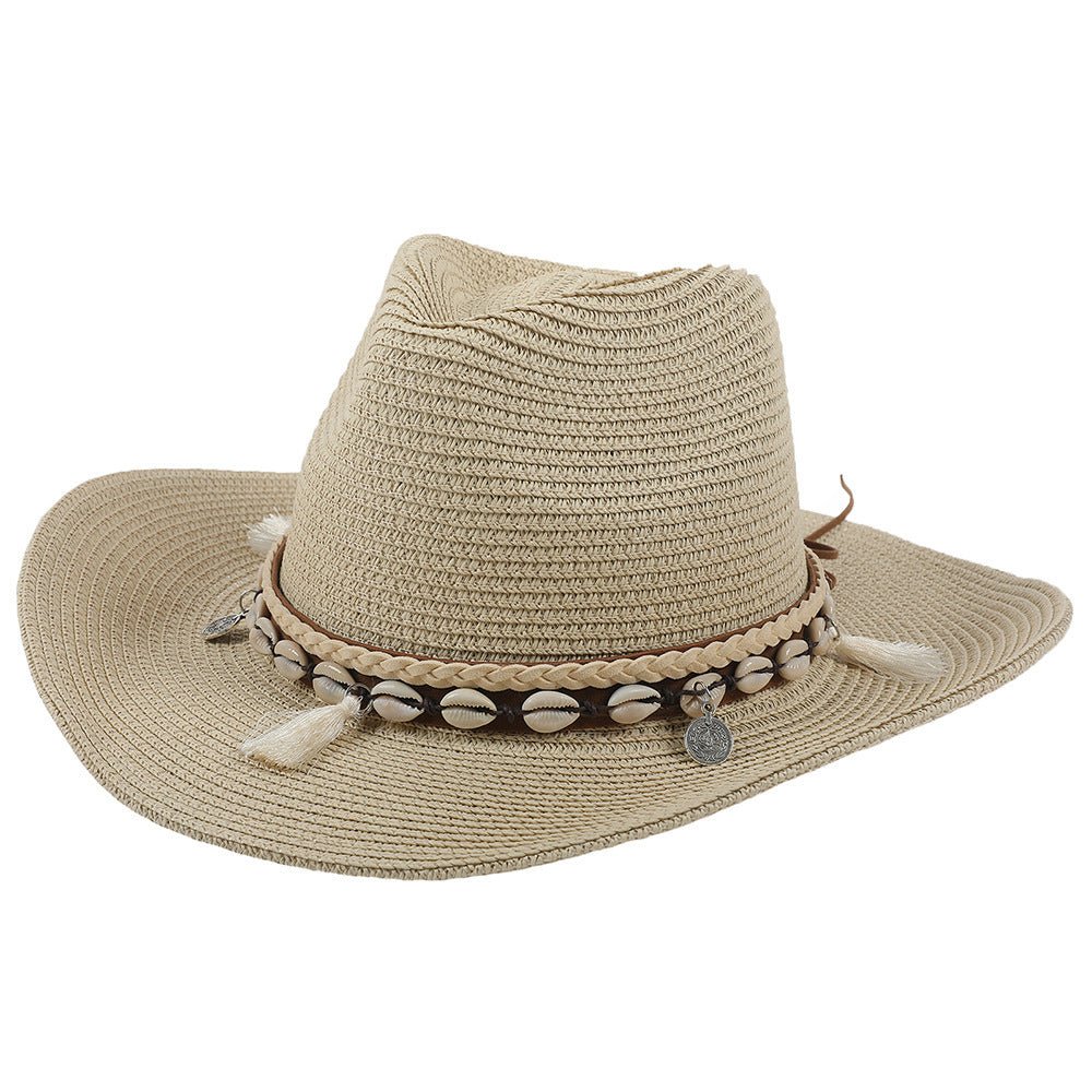 Damen Strohhut Boho Sommerhut mit Muscheln