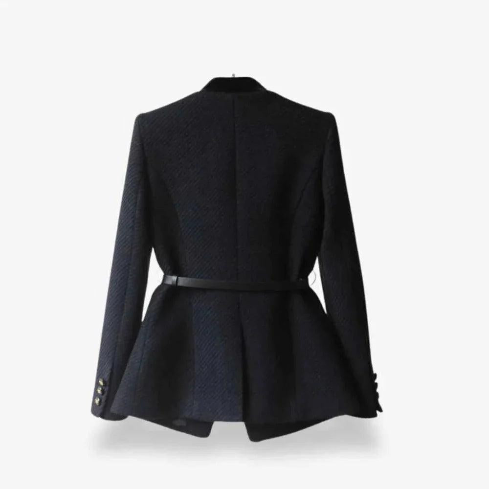 Damen Taillierter Strukturblazer mit Kontrastbesatz
