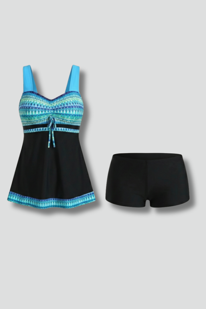 Damen Tankini-Set mit Trägeroberteil und Shorts im Musterdesign