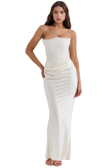 Damen trägerloses langes Kleid mit drapiertem Taillenpanel