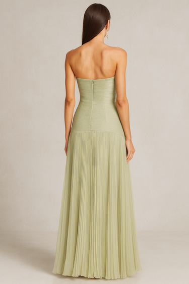 Damen trägerloses langes Kleid mit plissiertem Rock
