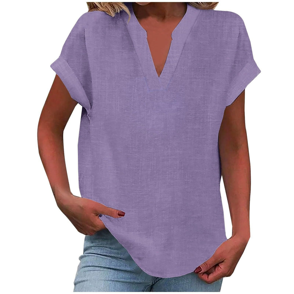 Mia | Damen V-Ausschnitt Bluse Relaxed Fit Kurzarm