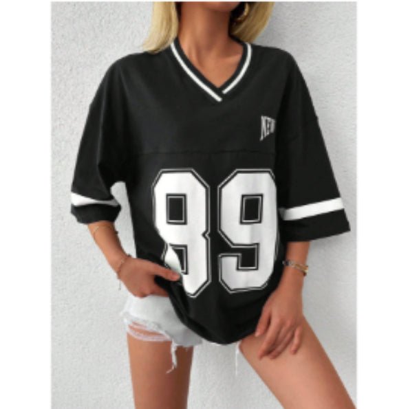 Damen V-Ausschnitt T-Shirt mit Print