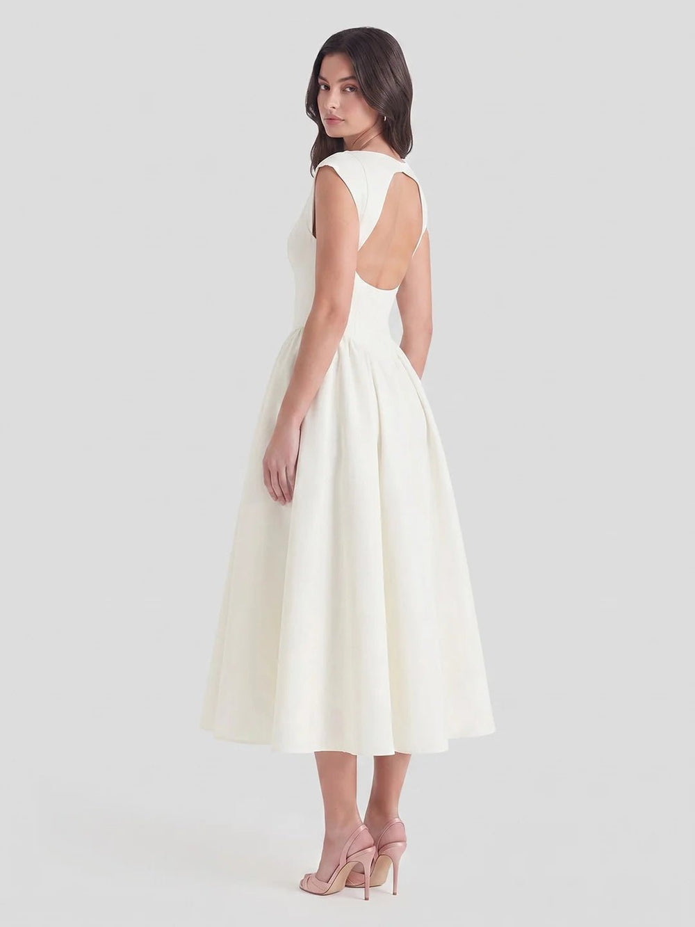 Marlene | Damen Vintage Bateau-Ausschnitt Satin Midi Kleid mit Tellerrock