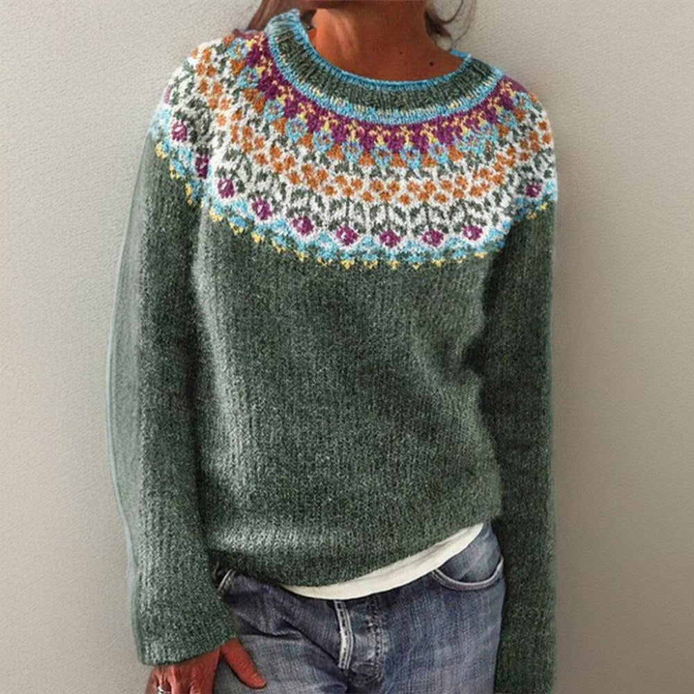Leonie | Damen Vintage Strickmuster Knit Sweater mit Rundhals