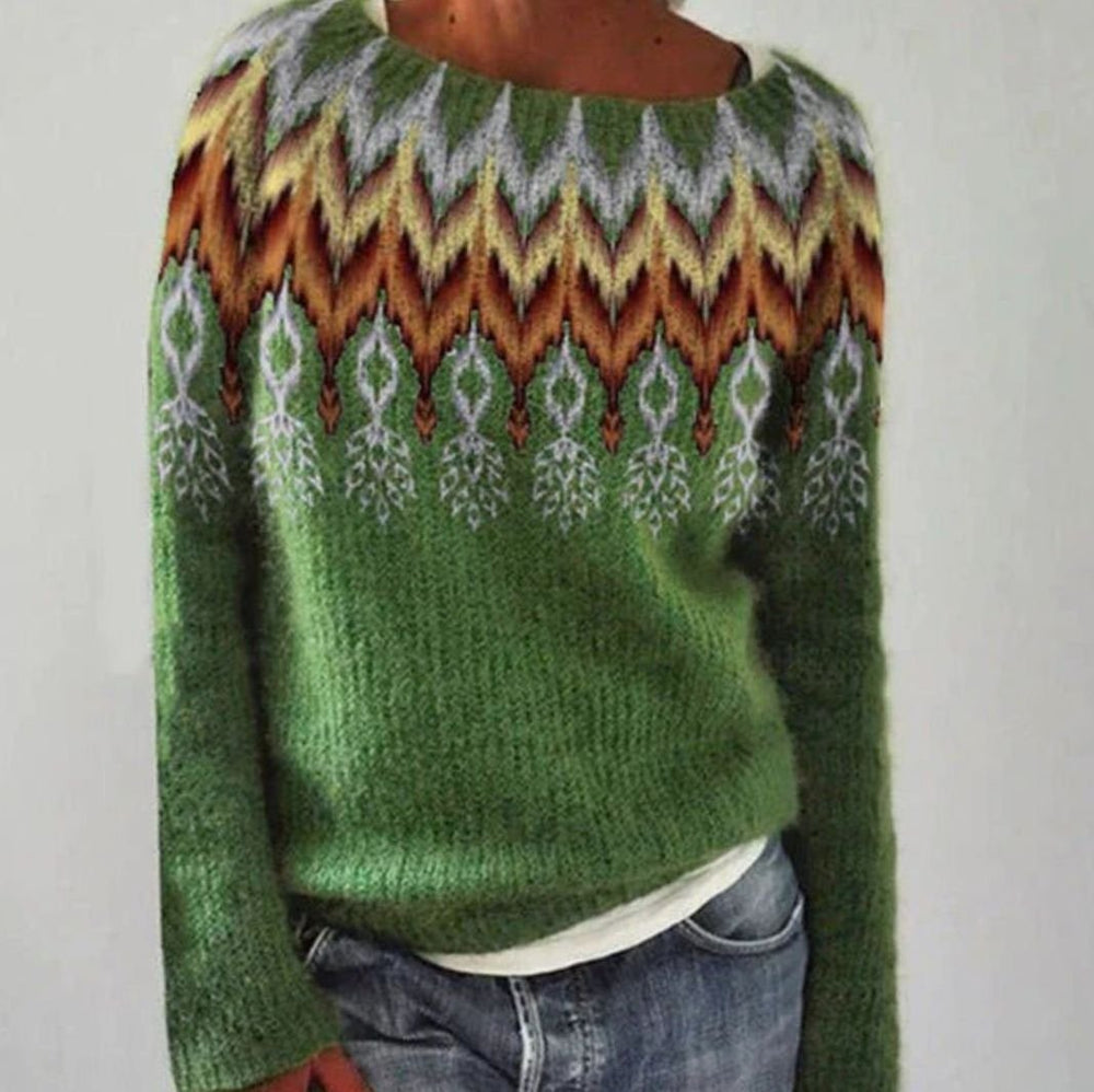 Katharina | Damen Winterpullover nordischem Muster Rundhals Weihnachtsstrickpullover