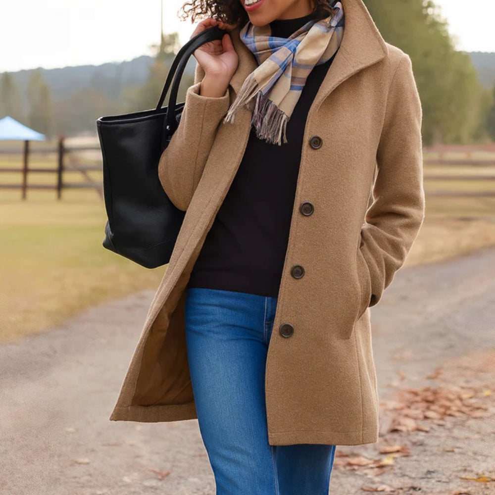 Annika | Damen Wollmantel Tailliert Knopfverschluss Winter