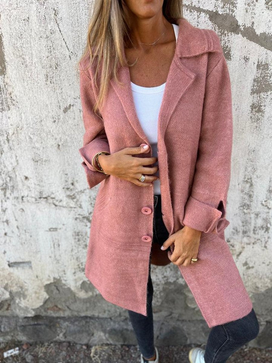 Marlene | Damen Women Coat Lässiger Langer Mantel mit Revers und Knöpfen