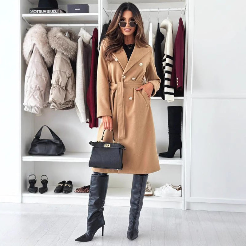 Damen zweireihiger Trenchcoat mit Bindegürtel