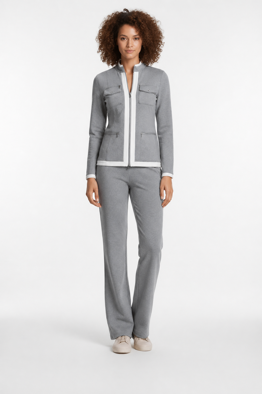 Damen Zweiteiler mit Reißverschlussjacke und gerader Hose